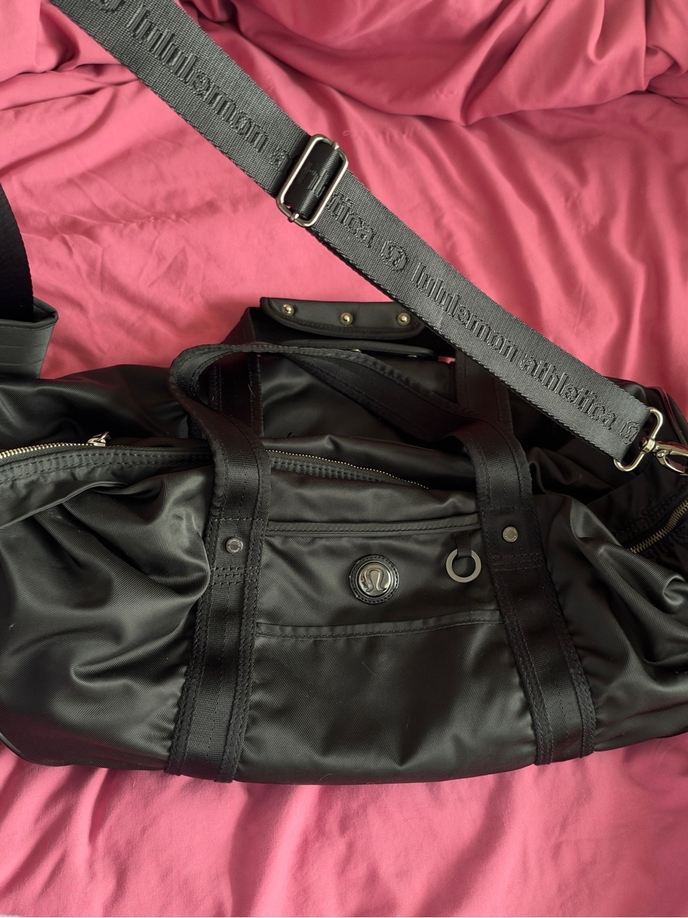 lululemon athletica Black Duffel Bag with Branded Shoulder Strap